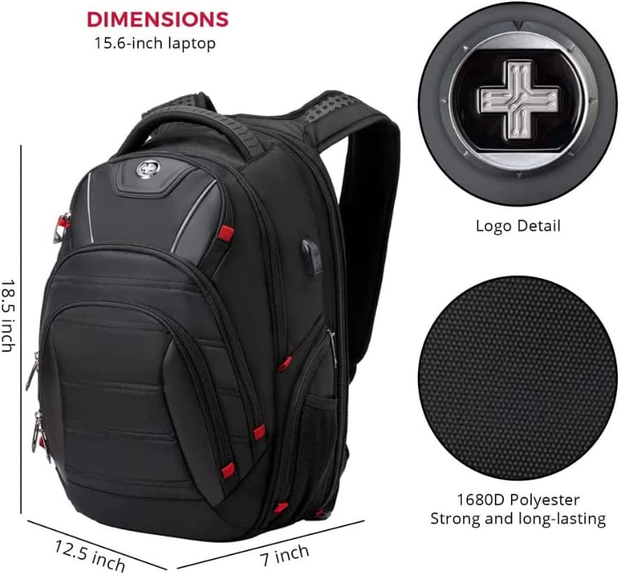 Swissdigital Design Circuit College Business Travel Backpack TSA Friendly Built in USB Charging RFID Protection Fits Laptops up to 15.6" Black (J14-BR) - Image 4